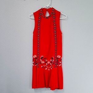Xhilaration, red, floral, embroidered, midi dress, sleeveless, size medium